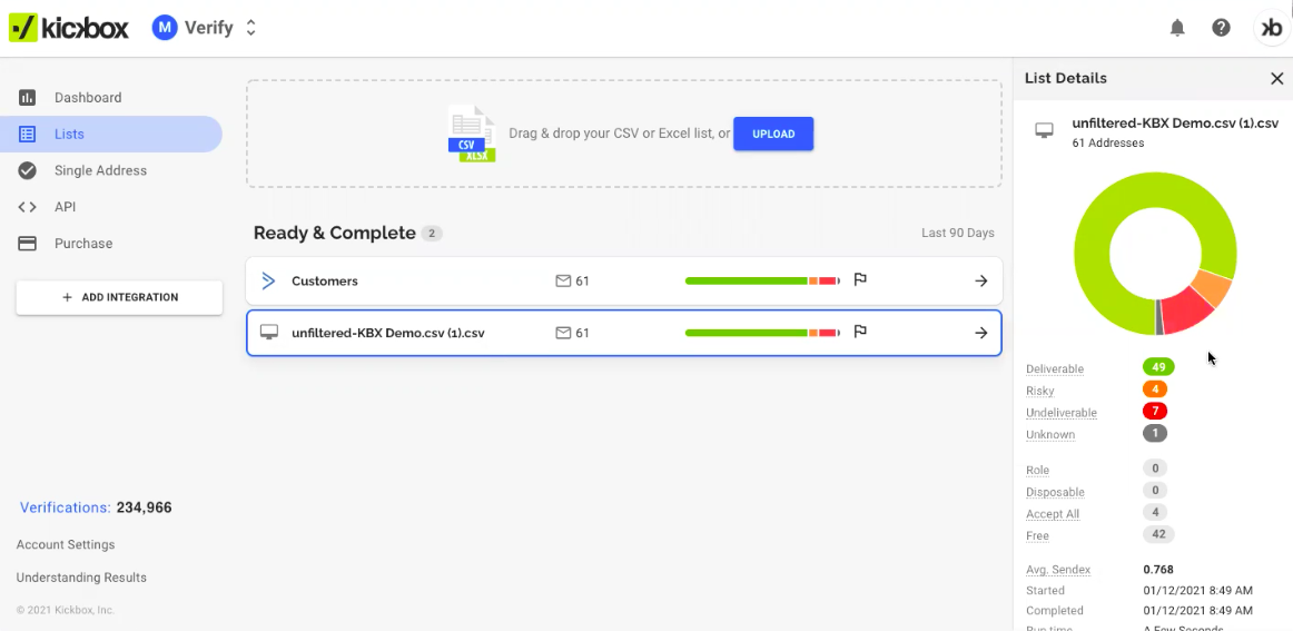 screenshot of Kickbox Email Verification